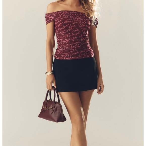 Maeve Anthropologie Off-The-Shoulder Mesh Top Dark Maroon Size M - Picture 4 of 7